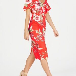 RACHEL Rachel Roy Red Off-the-Shoulder Bodycon Midi Dress